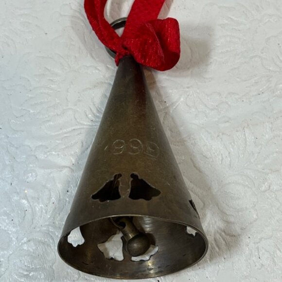 VTG 1999 Handmade Silverplated Christmas Bell Red Bow 5" Tall - Picture 12 of 15